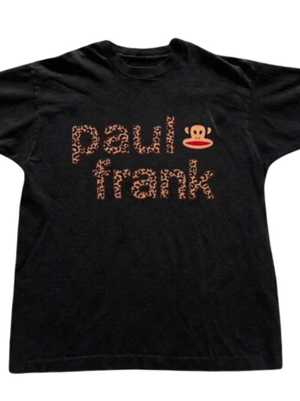 Gildan Black T-Shirt with Leopard-Print Text and Monkey Accent